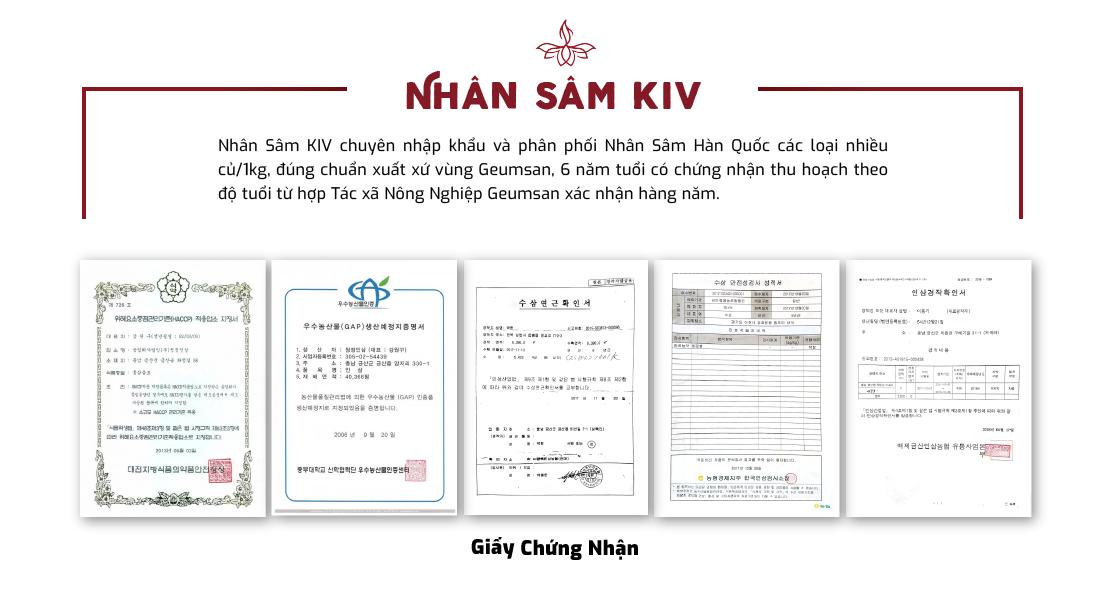 Giới thiệu về Công ty Nhân Sâm KIV 1 giấy chứng nhận